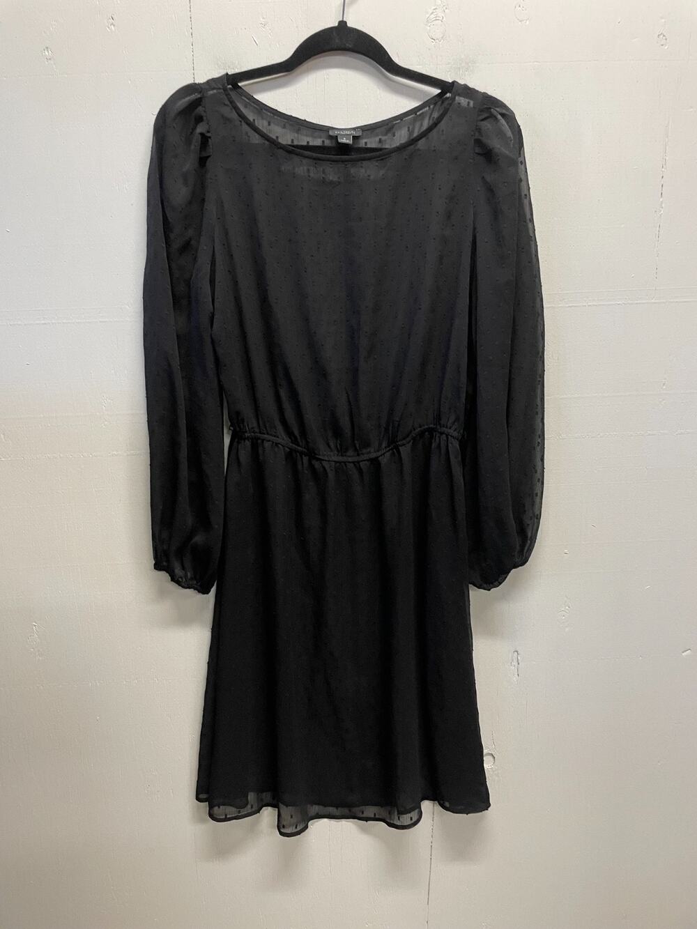 Ann Taylor Women's Sheer Swiss Dot Black Dress Size Medium Dolman Sleeves Mini